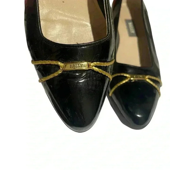 Bally Megan low wedge patent leather black gold tone rope and Bally logo 9 - Picture 2 of 8